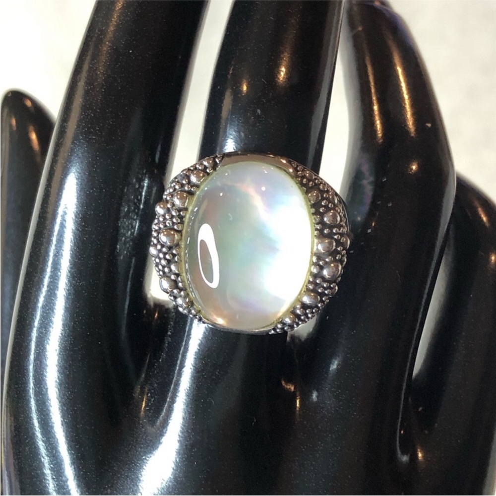 MICHAEL DAWKINS Starry Night Sterling Silver Mother of Pearl Doublet Ring 8-3/4